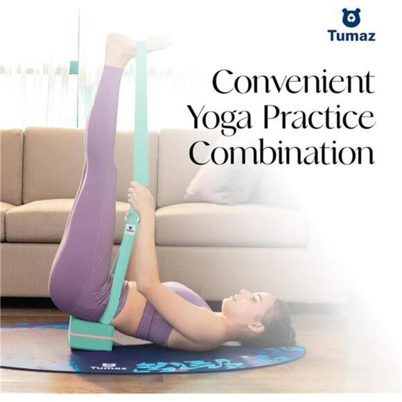 Yoga Blocks and Strap Set High Density Foam Cork Non Slip for Stretch Balance - Picture 6 of 7